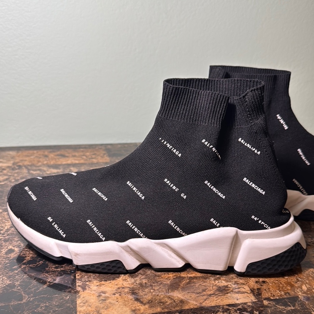 Balenciaga Black and White Sock high top speed sock Sneakers size 10 - Picture 9 of 12